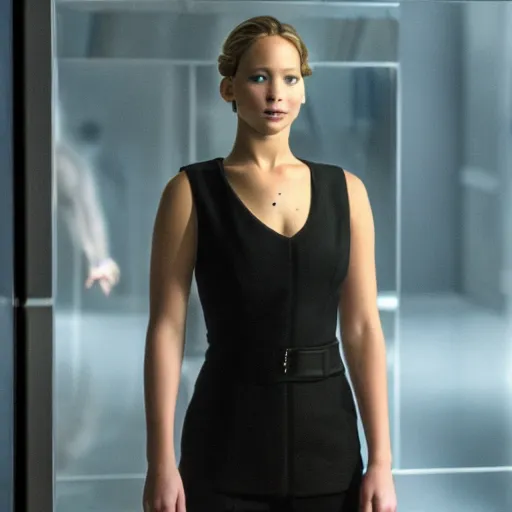 Image similar to jennifer lawrence touching mirror in matrix remake, ( eos 5 ds r, iso 1 0 0, f / 8, 1 / 1 2 5, 8 4 mm, postprocessed, crisp face, facial features )