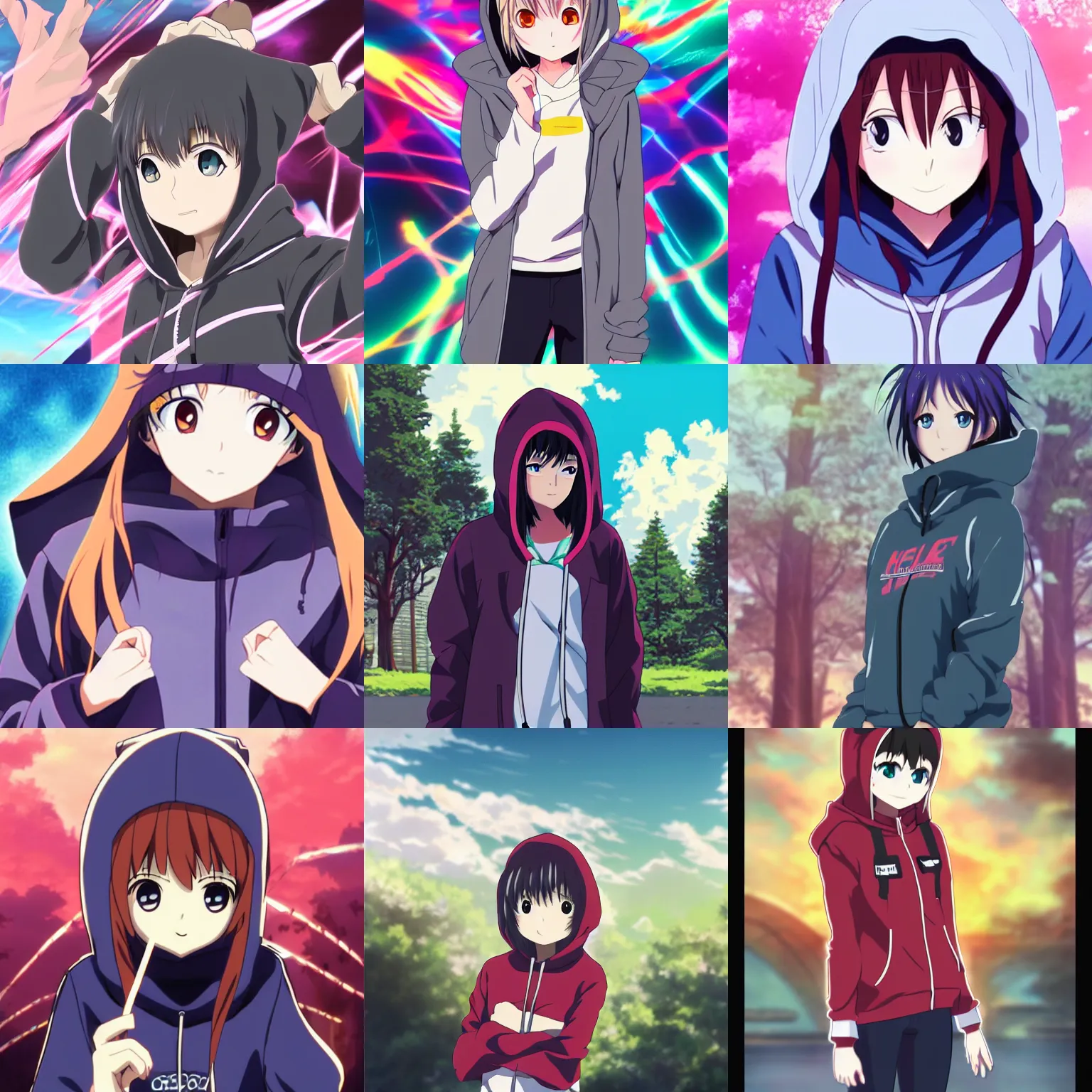 Prompt: girl wearing hoodie, anime key visual