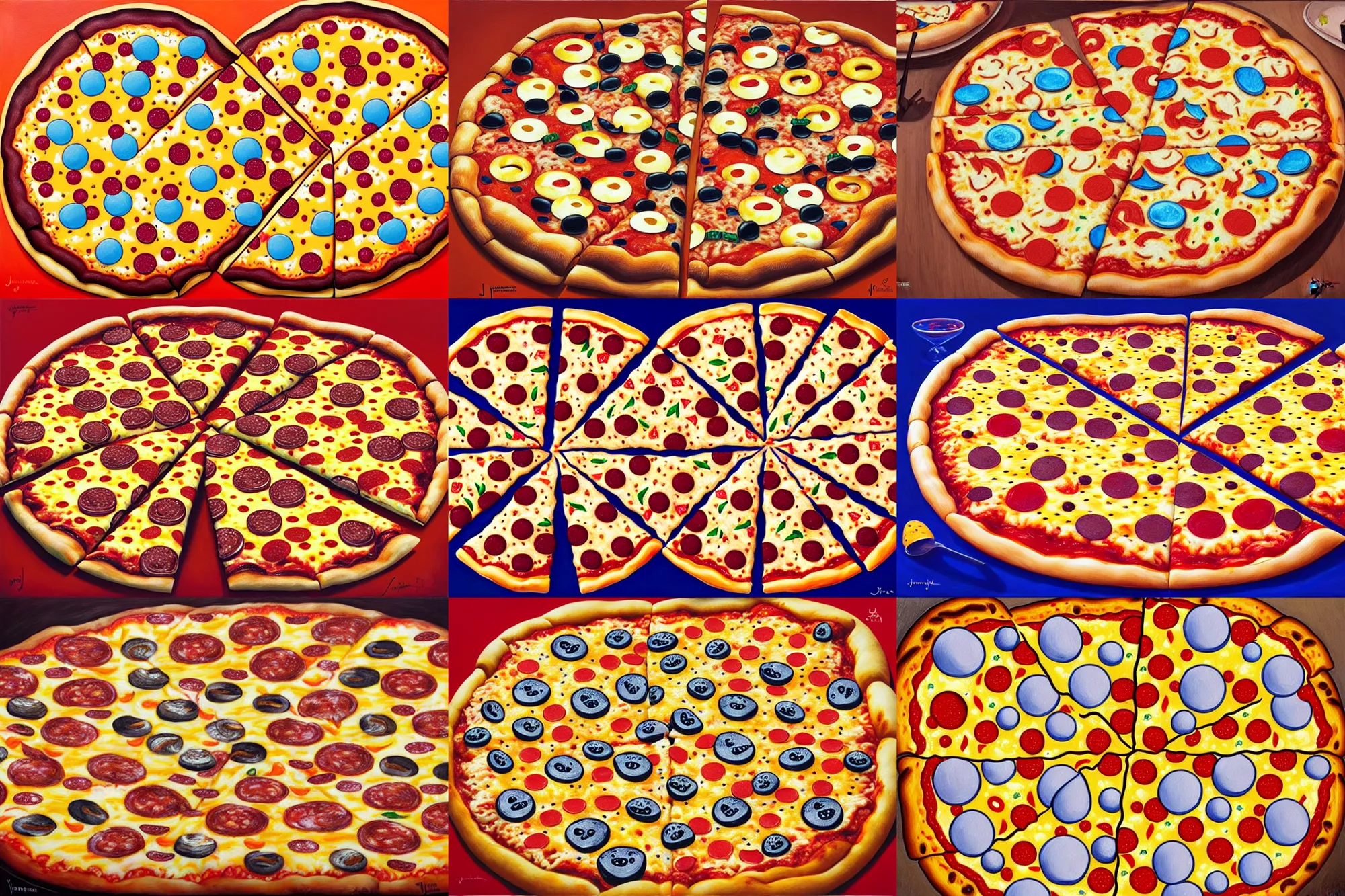 Prompt: infinite pizza with endless cheese, painting by james jean