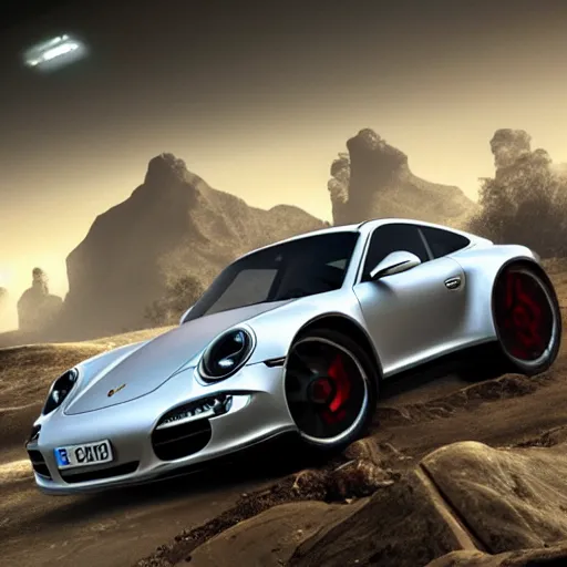 Prompt: a photo of a brand new porsche 911 :: Halo game concept art