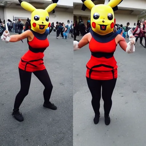 Image similar to woman dressed up as mortal kombat pikachu