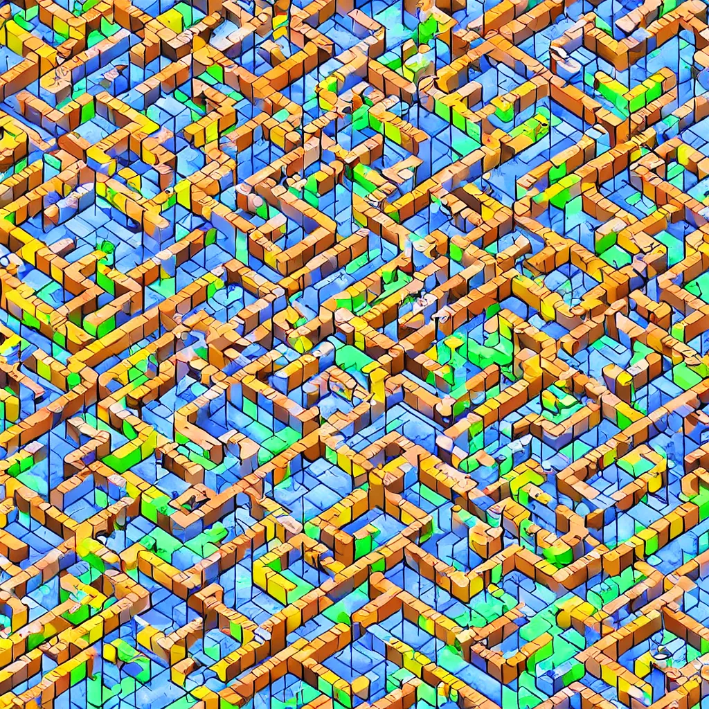 Image similar to wimmelbilder maze made of space invaders, arcade, 8 - bit, isometric, very sharp
