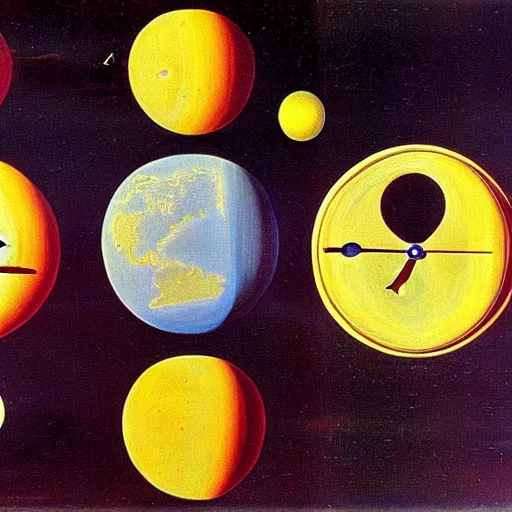 Image similar to clock shaped planets, salvador dali