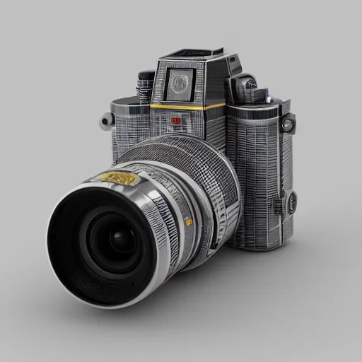 Prompt: a c 3 - po mirrorless camera, 3 d render