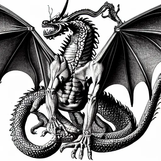 Image similar to medical drawing of a dragon, davinci, anatomical, overly detailed