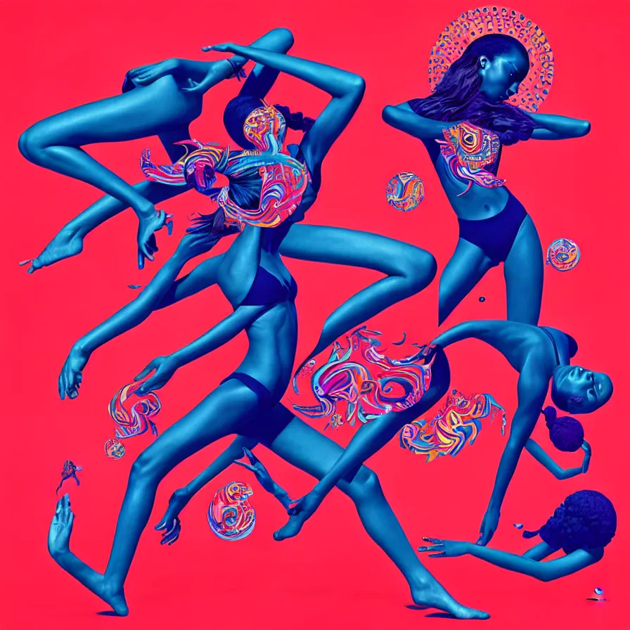 Image similar to album cover design depicting beautiful dancing women, by Jonathan Zawada, and tristan eaton, digital art