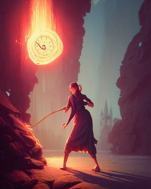 Image similar to highly detailed vfx portrait of a mage casting a time spell, unreal engine, greg rutkowski, loish, rhads, beeple, makoto shinkai and lois van baarle, ilya kuvshinov, rossdraws, tom bagshaw, alphonse mucha, global illumination, detailed and intricate environment