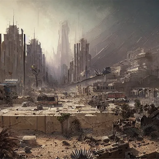 Image similar to post-apocalyptic desert city Los Angeles, concept art, by greg rutkowski, by Gustave Dore