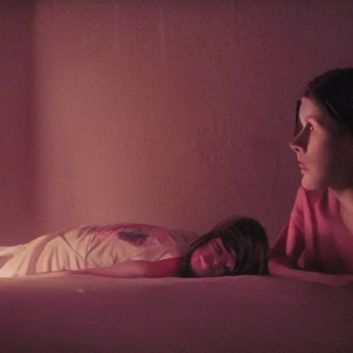 Image similar to movie still of a girl and a demon sleep paralysis, cinematic composition, cinematic light, criterion collection, by edgar wright and edgar allan poe