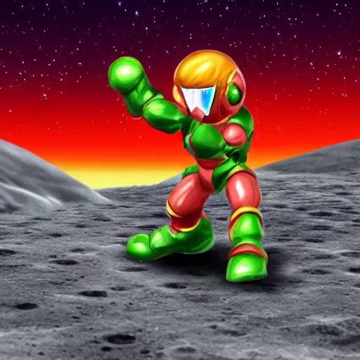 Image similar to Samus Aran walking on the moon