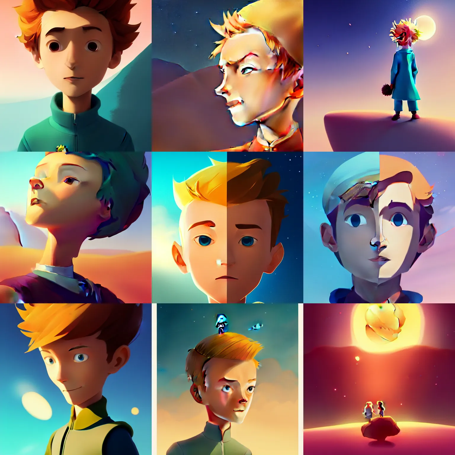 Prompt: face icon stylized minimalist, the little prince, loftis, cory behance hd by jesper ejsing, by rhads, makoto shinkai and lois van baarle, ilya kuvshinov, rossdraws global illumination, bokeh, octane render, space in background, little planet, suns