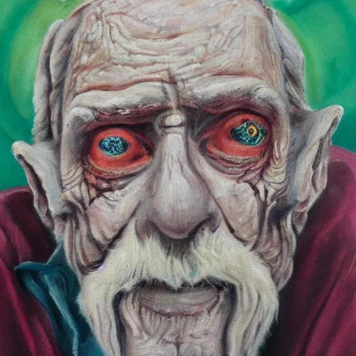 Prompt: a painting of an old man with scary eyes