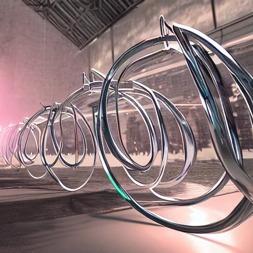 Image similar to chrome hoops lit by police lights, octane, houdini, hyper detailed, cgi