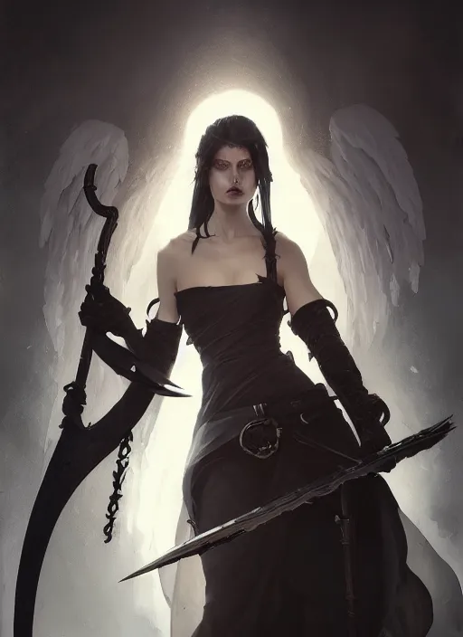 Beautiful Young Girl, she is a Black Angel of Death with a Magic Staff in  Her Hands, Barefoot Hovering in the Middle of an Stock Illustration -  Illustration of angel, girl: 214908511