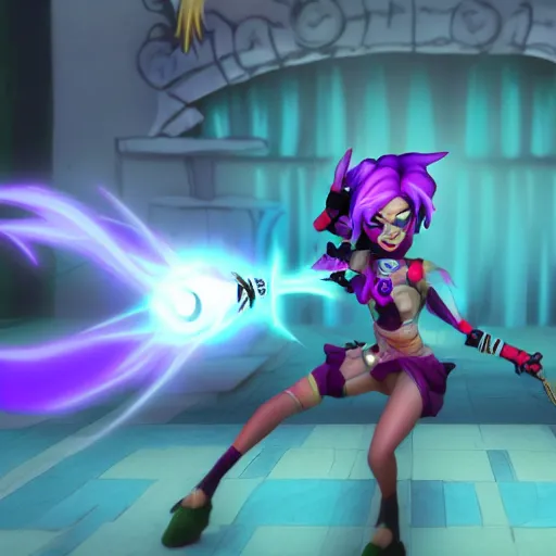 Prompt: Jinx lighting a match in the style of the Arcane animation