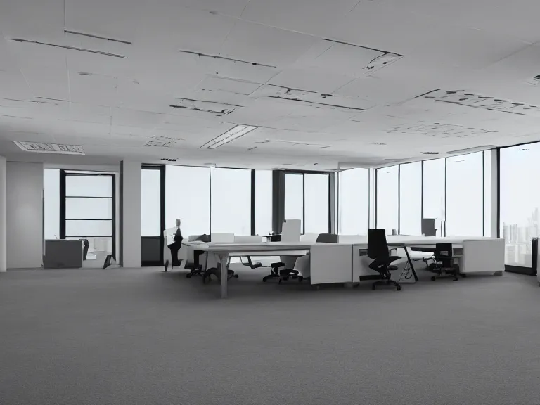 Image similar to endless office space, wide angle, octane render, 8 k