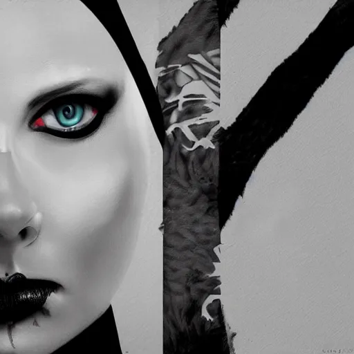 Image similar to black and white zeff art die antwoord photo realistic ninja