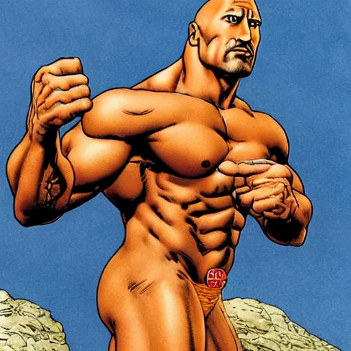 Image similar to Dwayne Johnson by Milo Manara