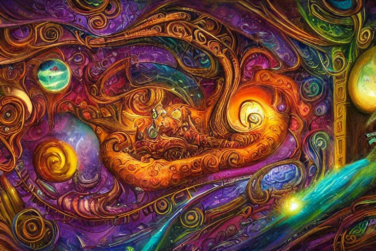 Image similar to spacecore, eldritch, psychic, elemental masterpiece 8k resolution Behance HD scrollwork magic conduits zBrush Central contest winner, cel-shaded gothic psychedelic wonderland pastiche by Josephine Wall, deep color