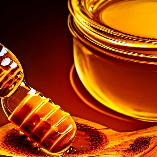 Image similar to jar of honey, nectar from the gods, dripping down onto the planet earth, coating it in honey, highly detailed, dynamic shadows, 4 k, wallpaper, professional photo, caustics