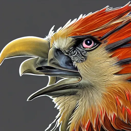 Image similar to a side portrait of a red bearded vulture made in a fantasy art style, highly detailed