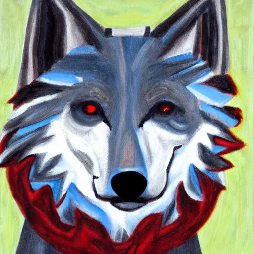 Image similar to retarded wolf portrait, expressionism