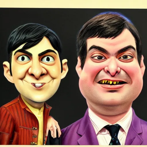 Image similar to beautiful lifelike painting of martin shkreli and the batman happily married, hyperreal detailed facial features and uv lighting, art by ed roth and basil wolverton