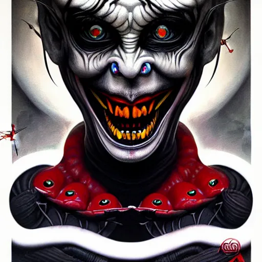 Prompt: giger spider joker, by tristan eaton stanley artgerm and tom bagshaw.