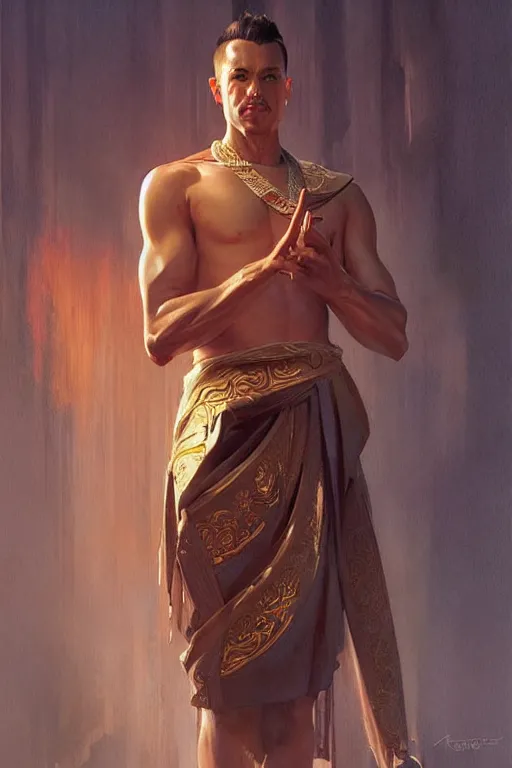 Prompt: male, temple, taoism, painting by greg rutkowski, j. c. leyendecker, artgerm