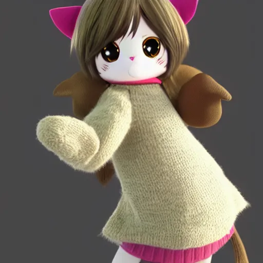 Prompt: cute fumo plush of a cat girl in a woolen sweater, anime girl, vray