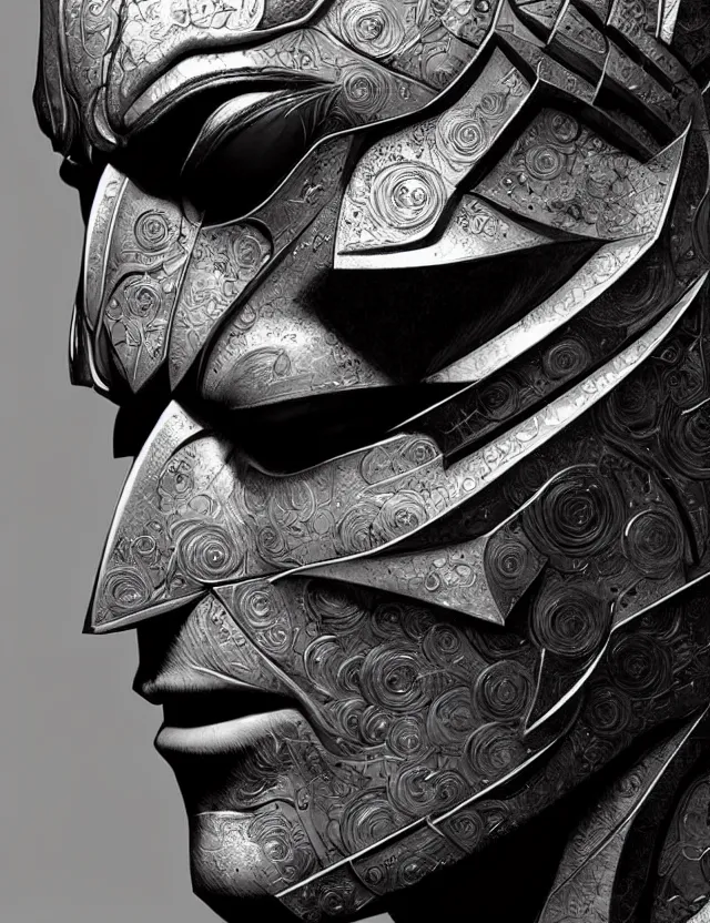 Image similar to 3 d goddess close - up profile portrait batman. beautiful intricately detailed mask. artwork by giger and greg rutkowski