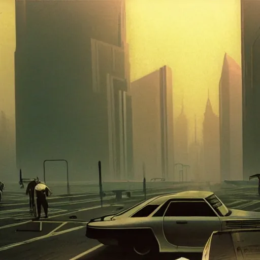 Prompt: endless cyberpunk city covered with smog by syd mead