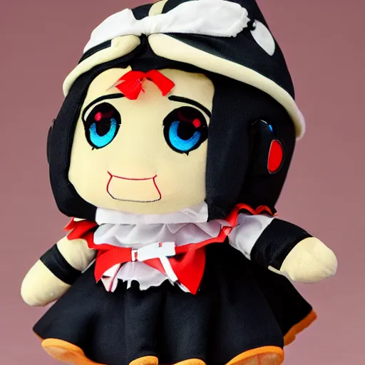 Image similar to cute fumo plush of an anime girl who builds explosive devices for nefarious purposes, kawaii bomber