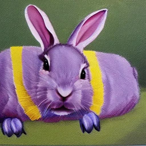 Image similar to realistic rabbit with purple and yellow stripes