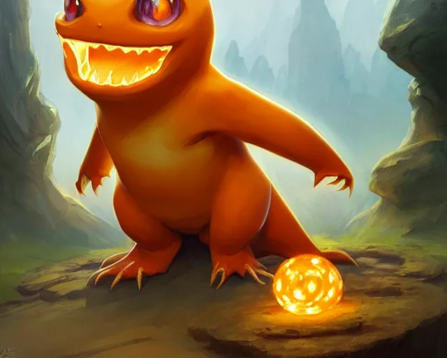 Image similar to charmander is very angry, deep focus, d & d, fantasy, intricate, elegant, highly detailed, digital painting, artstation, concept art, matte, sharp focus, illustration, hearthstone, art by artgerm and greg rutkowski and alphonse mucha