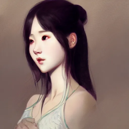 Image similar to IU, Korean Idol, Korean Artist, highly detailed, digital painting, artstation, concept art, smooth, sharp focus, illustration, ArtStation, art by greg rutkowski and alphonse mucha