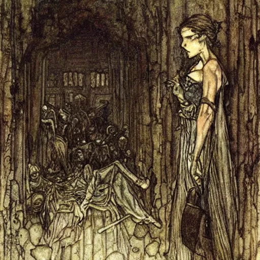 Prompt: night of the walking dead by arthur rackham