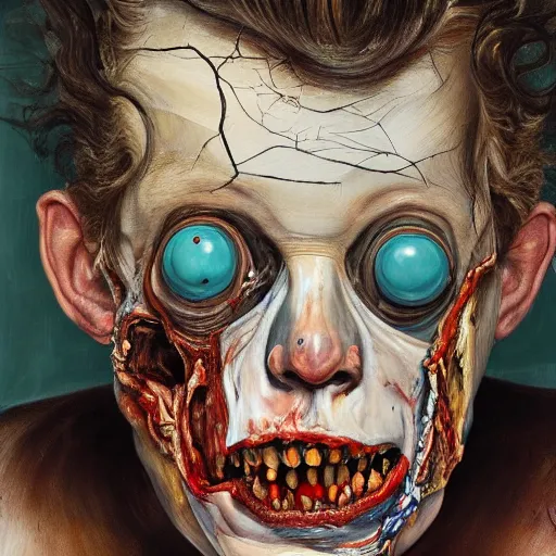 Prompt: high quality high detail painting by lucian freud and jenny saville, hd, zombie, mutation, turquoise