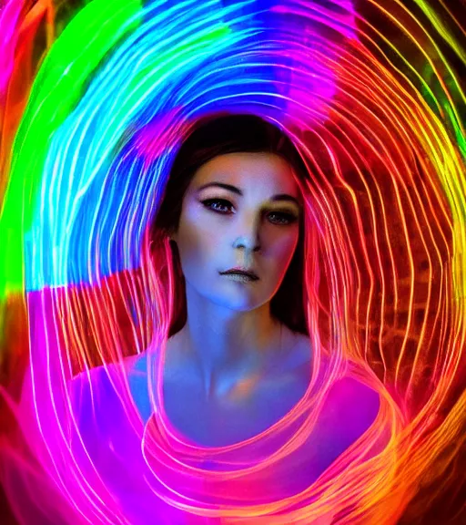 Image similar to lightpainting luminescent portrait, diffuse luminescent lightpainting, intricate wiccan rainbow lightpainting, elegant light, highly detailed zen prisms, lifelike, fully photorealistic, artstation, luminescent beautiful concept art, smoothened, sharp luminescent focus, sharp art by john collier, michael bosanko