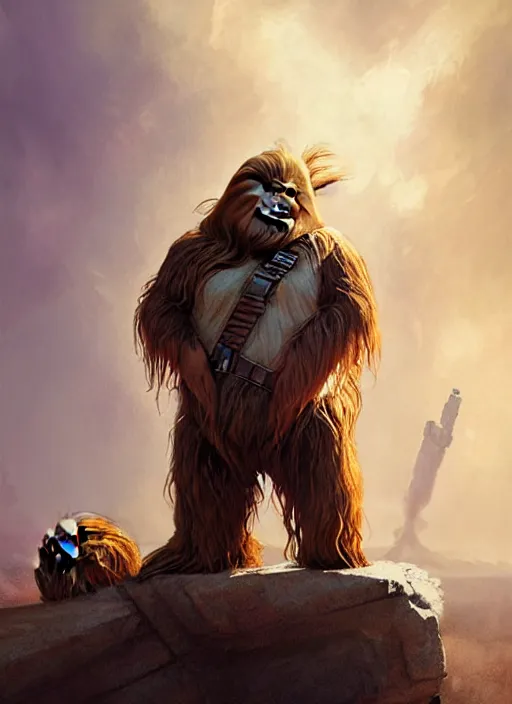 Prompt: hyper realistic, zoomed out portrait of a mega derpy big chungus as chewbacca in star wars, stoned, by greg rutkowski, scott m fischer, artgerm, loish, slight glow, atmospheric, anne stokes, alexandros pyromallis