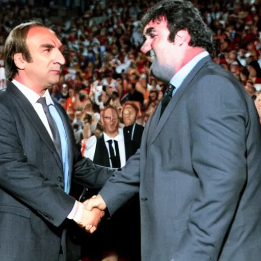 Image similar to Saul Goodman shaking hands with Diego maradona