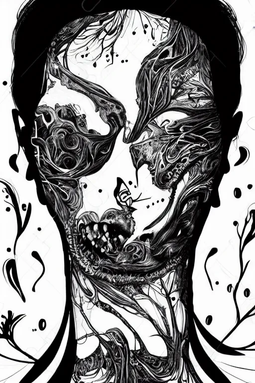 Image similar to black and white illustration, creative design, body horror, monster