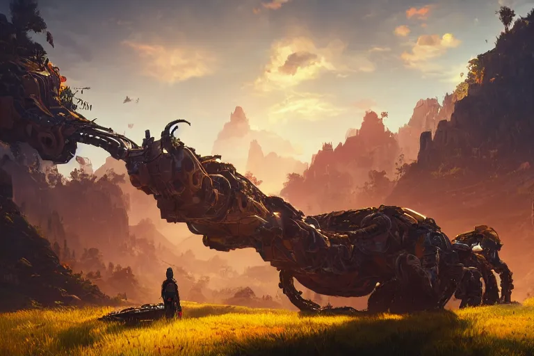 Image similar to slitherfang machine mecanical creature robot of horizon forbidden west horizon zero dawn radiating a glowing aura global illumination ray tracing hdr fanart arstation by ian pesty and alena aenami artworks in 4 k