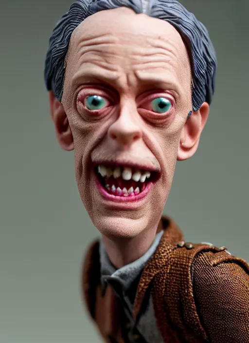 Image similar to product photography of a claymation action figure steve buscemi in lord of the rings, depth of field, zeiss lens, detailed, centered, by erwin olaf, joop geesink, diorama, breathtaking, 8 k resolution, extremely detailed, beautiful, establishing shot, hyperrealistic