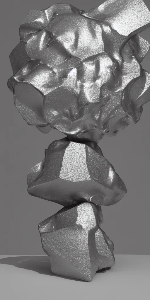 Prompt: a photorealistic render of a metallic rubiccubesolid sculpture, made of liquid metal, c 4 d, by zhelong xu and ernst haeckel, wide angle, hyper realistic, plain background, 8 k, volumetric lightning, octane render