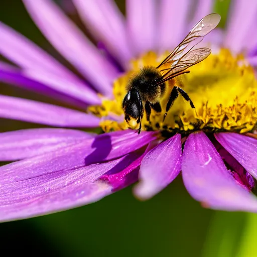 Image similar to a close up of a bee on a flower, a macro photograph by christopher williams, shutterstock contest winner, naturalism, macro photography, photo taken with nikon d 7 5 0, macro lens