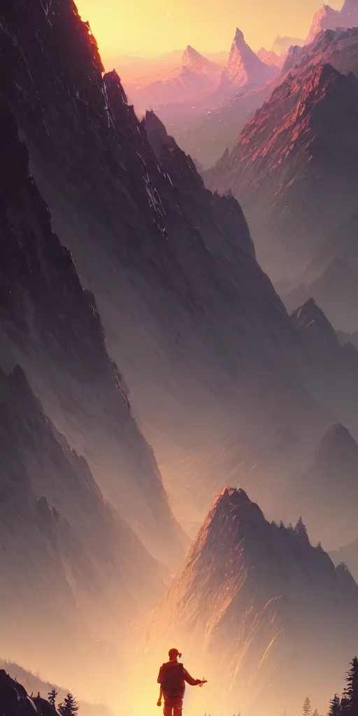 Image similar to highly detailed mountain in night, gta v, stephen bliss, unreal engine, fantasy art by greg rutkowski, loish, rhads, ferdinand knab, makoto shinkai and lois van baarle, ilya kuvshinov, rossdraws, tom bagshaw, global illumination, radiant light, detailed and intricate environment