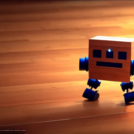 Prompt: a cute little robot consists of wood. super realistic 8 k render of a elegant, cinematic composition