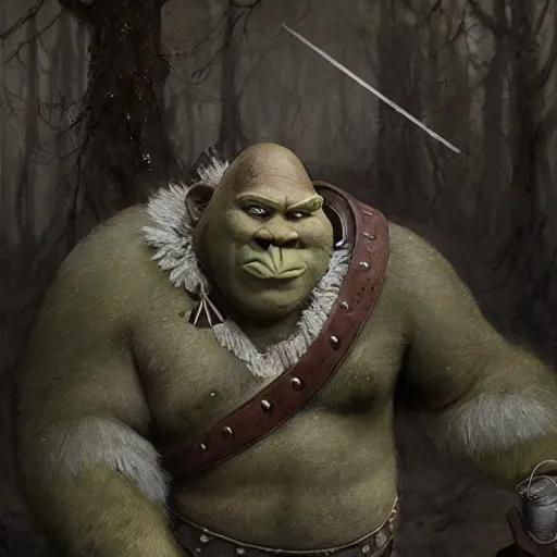 Prompt: shrek as an ancient mythological warrior deity, epic fantasy illustration, portrait, by greg rutkowski