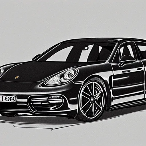 Prompt: a Porsche Panamera hand-drawn sketch